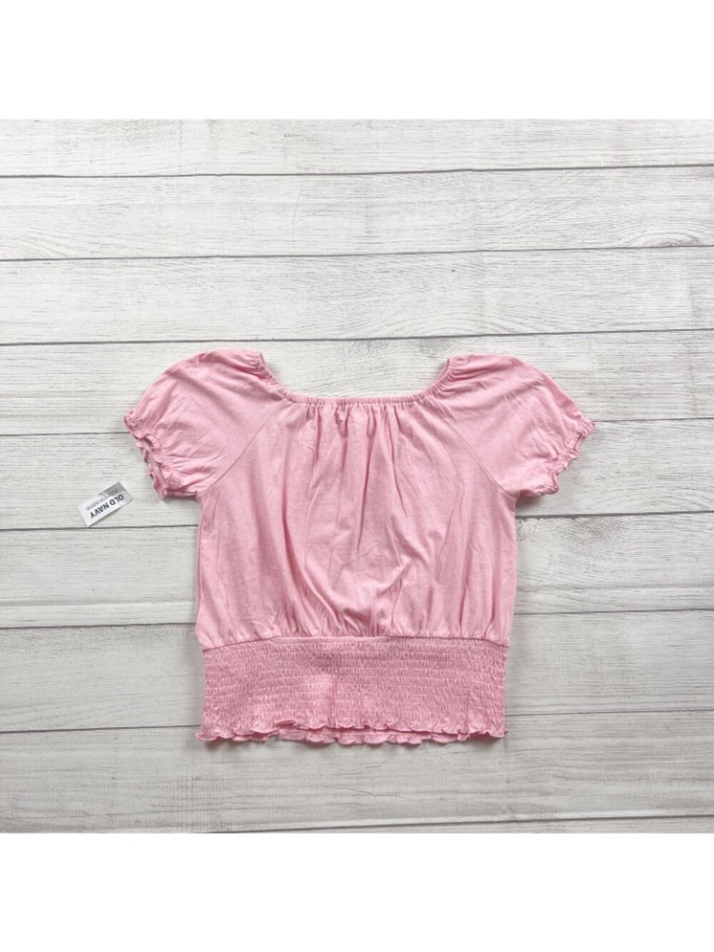 Old Navy Pink Smocked Hem Short Sleeve Top Girls Casual Shirt NWT XL 14-16 - Picture 3 of 3